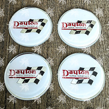 White And Silver Chrome Dayton Wire Wheel Chips Emblem Set Of 4 Size 2.38 Inches