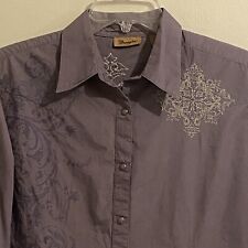 Vintage Womens Wrangler Embroidered Pearl Snap Western Cowboy Shirt Size L