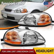 Headlights Assembly For 1996-1998 Honda Civic Chrome Housing Amber Reflector