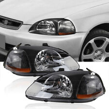 Headlights Black Housing Amber Corner Signal Lamps For 1996-1998 Honda Civic