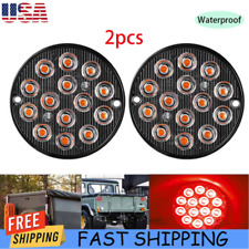 2x 3 Inch Round Red 14 Led Truck Trailer Stop Turn Tail Brake Lights Waterproof