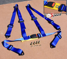Universal 2 Strap 4-pt -point Blue Nylon Racing Seat Belt Buckle Harness Safety