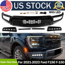 Front Bumper For 2021-2023 Ford F150 F-150 Steel Black Raptor Style Wled Lights