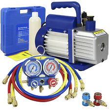14hp Air Vacuum Pump 35 Cfm Combo Ac Manifold Gauge R134a R410a R22 Kit Set