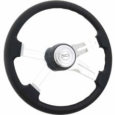 16 Inch 4 Chrome Spoke Classic Black Poly Steering Wheel W Textured Black Bezel