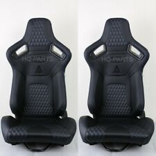 2 Tanaka Premium Black Carbon Pvc Leather Racing Seats Blue Stitch For Mustang