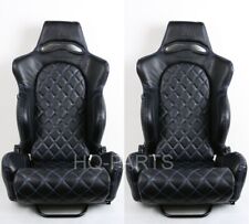 2 Tanaka Black Pvc Leather Racing Seat Recline Blue Diamond Stitch For Mustang