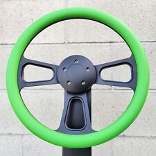 16 Inch Black Billet Semi Truck Steering Wheel Lime Green Vinyl Grip - 5 Hole