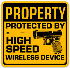 Gun Usa Signage Property Protected By High Speed Wireless Device Sticker