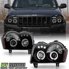 For 2005-2007 Jeep Grand Cherokee Black Smoke Led Halo Projector Headlights Pair
