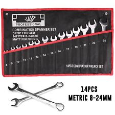 14pc 8-24mm Metric Wrench With Convex Ribbed Mirror Combination Spanner Tool Set