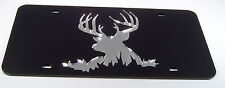 Black Deer Head Mirror Acrylic Laser Cut License Plate Chrome Hunting Buck Tag