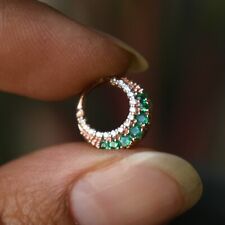 Crescent Green Emerald Natural Diamond Solid 14k Gold Clicker- Ready To Ship