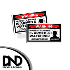 Owner Armed Warning Sticker 2nd Amendment Decal Gun Firearm Vinyl Pistol 2 Pack