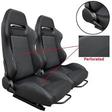 2 X Tanaka Perforated Pvc Leather Racing Seats Reclinable Sliders For Mustang