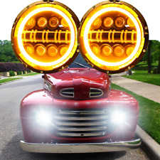 For Ford F1 1948-1952 Pair 7 Inch Round Led Headlights With Halo Drl Angel Eyes