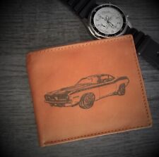 Custom Mens Leather Bifold Wallet W Laser Etched 1970 Plymouth Aar Cuda Image
