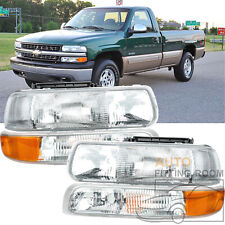 For 99-02 Chevy Silverado Clear Housing Amber Corner Headlights Bumper Head Lamp