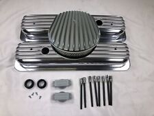 Sbc 350 Chevy Tall Polished Aluminum Finned Valve Covers 15 Air Cleaner Kit