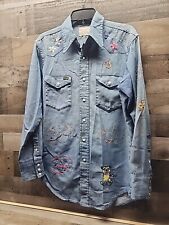 Wrangler Pearl Snap Hand Embroidered Western Shirt Boho Hippie Vintage 6070s