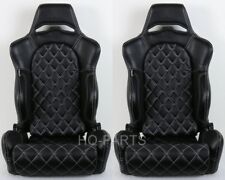 2 Tanaka Black Pvc Leather Racing Seats Reclinable Diamond Stitch Fits Nissan