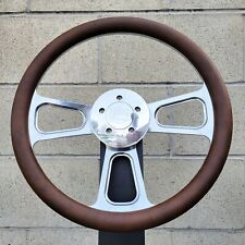 16 Inch Chrome Semi Truck Steering Wheel Brown Vinyl Grip - 5 Hole