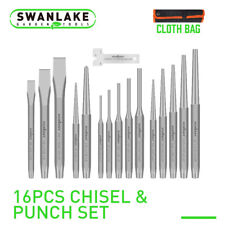 16pc Punch Cold Chisel Set Pin Tapered Center Punches Gauge With Roll Pouch