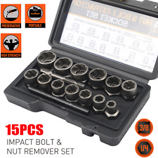 Impact Bolt Extractor Set Nut Remover Set Stripped Extraction Socket Tools 15pcs