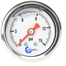 Carbo Gauge 0-15 Psi Fuel Pressure Oil Pressure 1.5 Liquid Filled White Dial