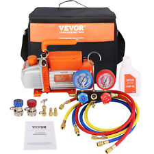 Vevor 3.5 Cfm 15 Hp Air Vacuum Pump Hvac Ac Air Tool Manifold Gauge Kit