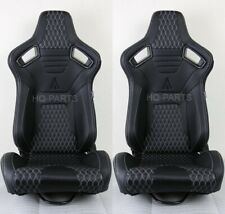 2 Tanaka Premium Black Carbon Pvc Leather Racing Seat White Stitch For Mustang