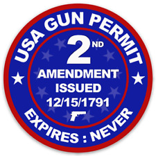Usa Gun Permit 2nd Amendment Issued Decal Round Die-cut Sticker