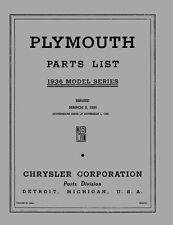 1936 Plymouth Parts Number Book List Guide Interchange Oem