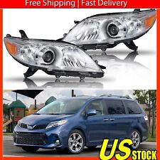 For 2011-2020 Toyota Sienna Halo Projector Chrome Headlights Amber Corner Lamps
