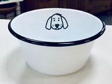 New White With Black Trim Enamel Ware Enamelware Dog Dish Food Water
