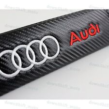 Set Of Black Carbon Fiber Look Embroidery Seat Belt Cover Shoulder Pads For Audi