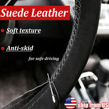 15 Diy Anti-slip Genuine Leather Suede Steering Wheel Cover Car Protector Black