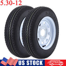 2 Pack 5.30-12 Trailer Tires On Rim 530-12 5.30x12 4 Lug Load Range C 6pr Tyres