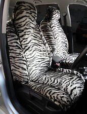 Grey Tiger Luxury Faux Fur Car Seat Covers - Front Pair- Universal Fit