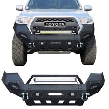 Black Steel Front Bumper Wwinch Plate And Aluminum Light Fits 2016-2019 Tacoma