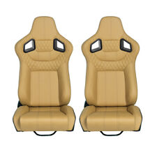 Pair Of Reclinable Racing Seats Faux Leather Bucket Seats Double Sliders Tan