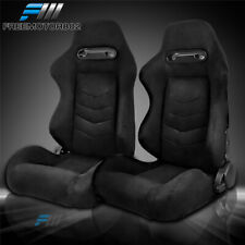 Adjustable Universal Racing Seats Black Suede Pair 2 Dual Sliders