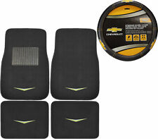5pc Classic Chevy Car Truck Suv Front Rear Floor Mats Steering Wheel Cover