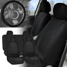 Black Seat Covers With Leather Steering Wheel Cover For Auto Car Suv