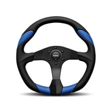 Momo Quark Steering Wheel 350mm Black Polyurethane Brushed Black Anodized Blue