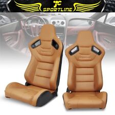 Universal Pair Reclinable Racing Seats Dual Sliders Brown Pu Carbon Leather