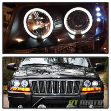 Black 1999-2004 Jeep Grand Cherokee Led Dual Halo Projector Headlights Headlamps