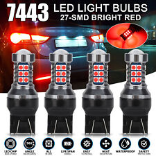 4x 7443 Led Strobe Flashing Safety Alert Brake Tail Light Stop Parking Bulbs Red
