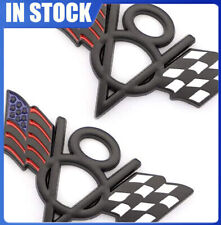 2x V8 Usracing Flag Emblem Decal For Car Nameplate Fender Lid Badge Black
