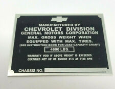 Chevrolet Chevy 12 Ton Pickup Truck Identification Plate 1942-1946 Non Stamped
